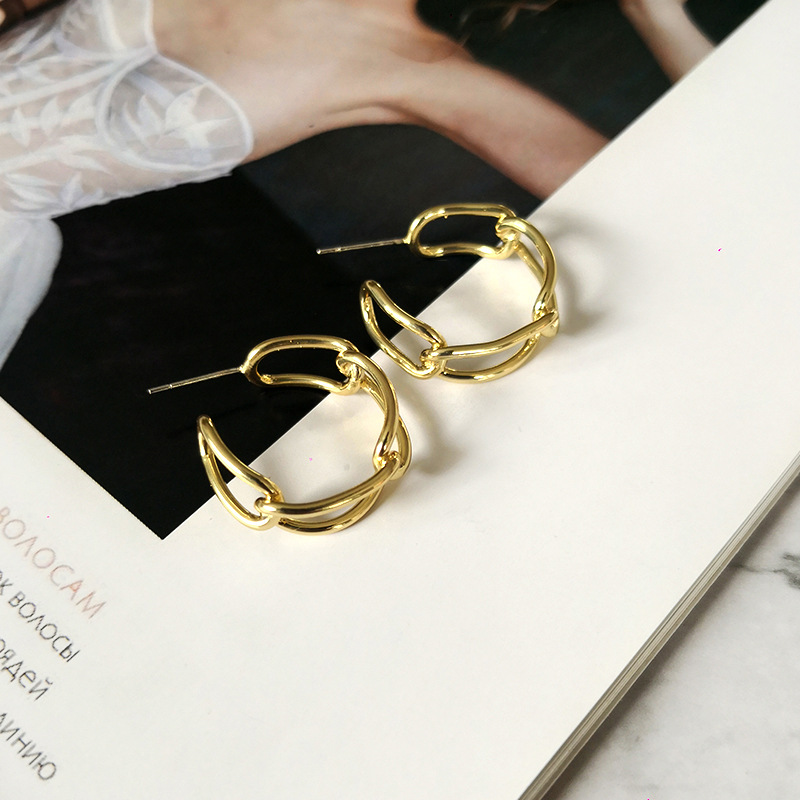 S925 Silver Needle Minimalist Metal Niche Style Round Water Drop Earrings European and American Exaggerated Versatile Earrings Light Luxury Style