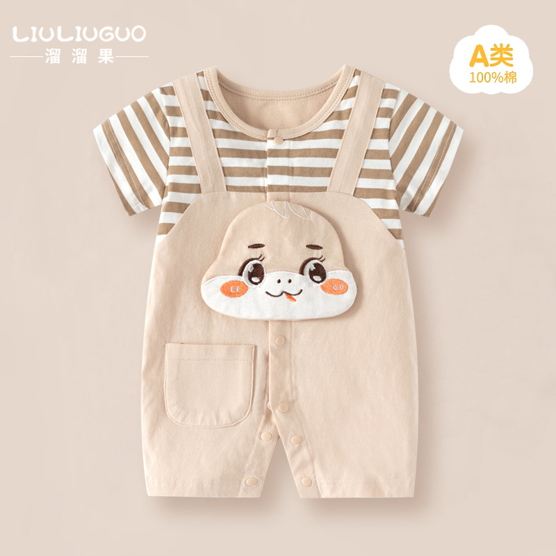 2025 New Internet Celebrant Explosions Summer Short-sleeved Baby jumpsuit Cotton Baby Climbing Wear Cartoon Ha-ha Thin