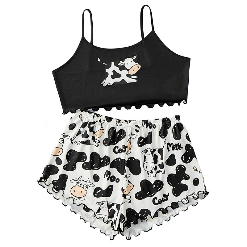 Cross-border Women's Pajamas Summer New Sling Shoulder-free Home Cute Printed Pajamas Home Clothes Night Wear