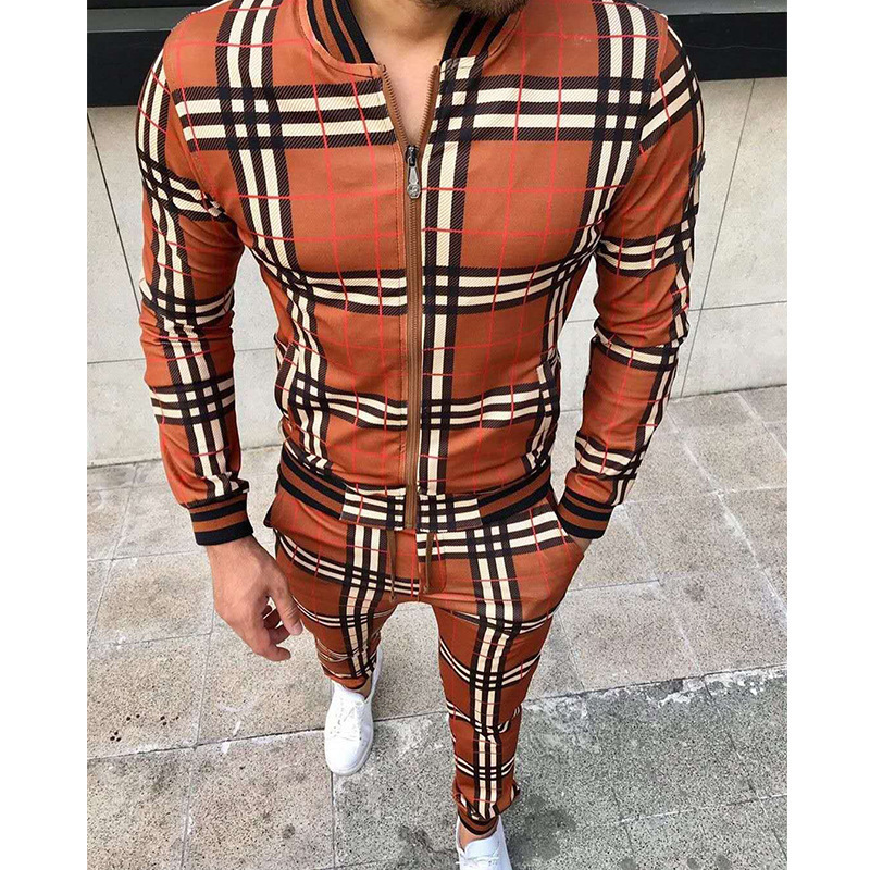 Cross-border popular foreign trade 2020 men's 2-piece set Winter 3D printed plaid men's suit
