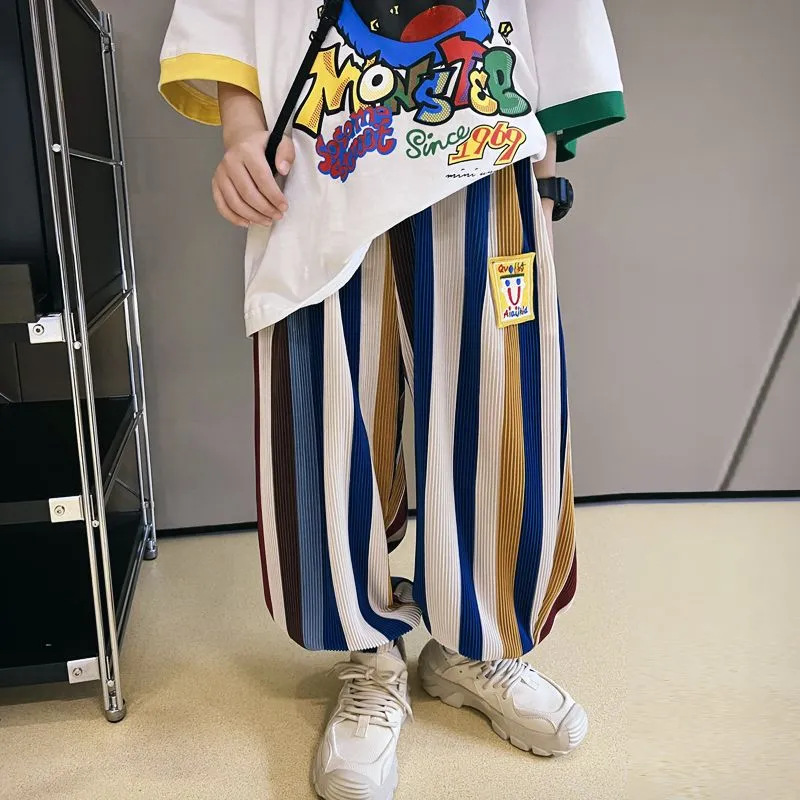 Boys' Summer Anti-mosquito Pants New Children's Loose Thin Korean-style Rainbow Striped Foot Lantern Pants