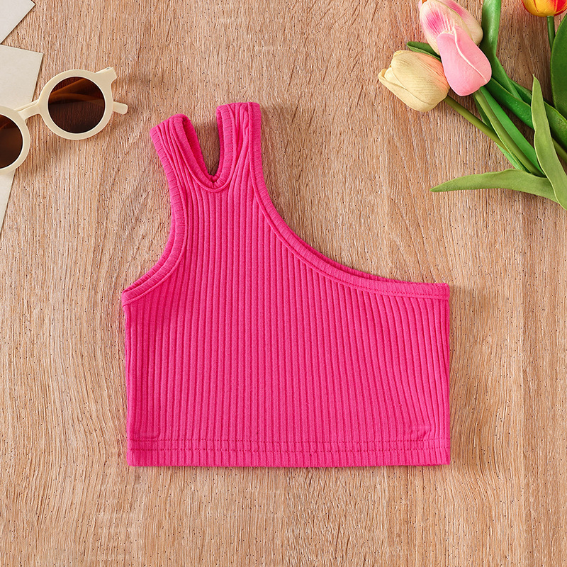 Picture of Cross-border Children's Wear Girl's Summer Vest 2024 New Foreign Trade Girl's Slant Shoulder Irregular Strap Hundred Tower Top