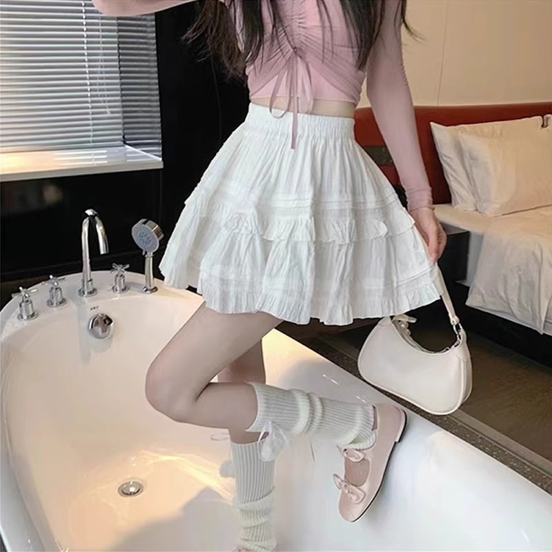Spring and Summer Ballet Style White Cake Skirt Women's New High Waist Slimming Petite A- Line Puff Skirt Women