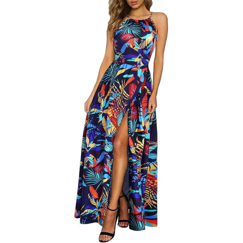 2024 Europe and the United States cross-border e-commerce factory supply summer leisure beach sleeveless neck strap printed dress