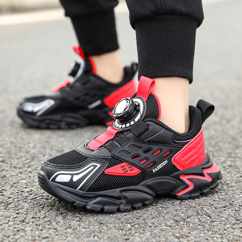 Boys Shoes Breathable Mesh Shoes 6-12 Years Old Spring and Autumn Light Soft Bottom sneaker Children's Middle and Old Children's Button Running Shoes