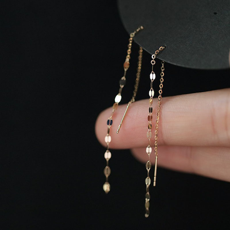 Picture of European and American earrings long tassel face slimming earrings female tassel High sense ear line female lip kiss sequins long earrings