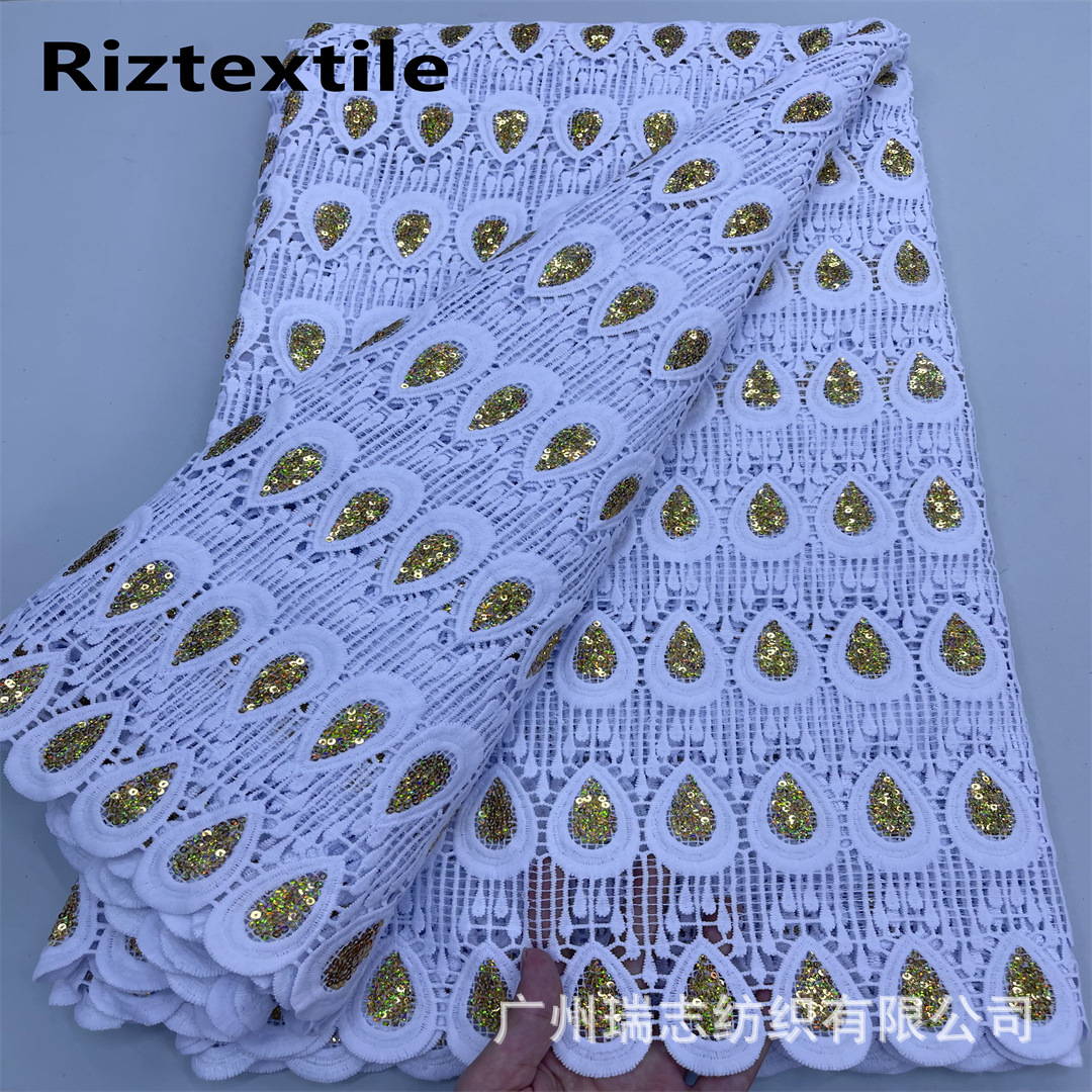 New Two-color Drop-shaped Water-soluble Lace Fabric Hollow Gold Lace African Women's Clothing Embroidered Cloth Lace