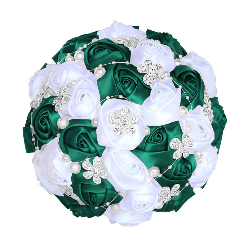 Picture of European and American Super Beautiful Ribbon Flower Wedding Supplies Bride's Hand-held Flower Five-flower Beaded Hand-held Flower Wedding Supplies Hand-held Flower