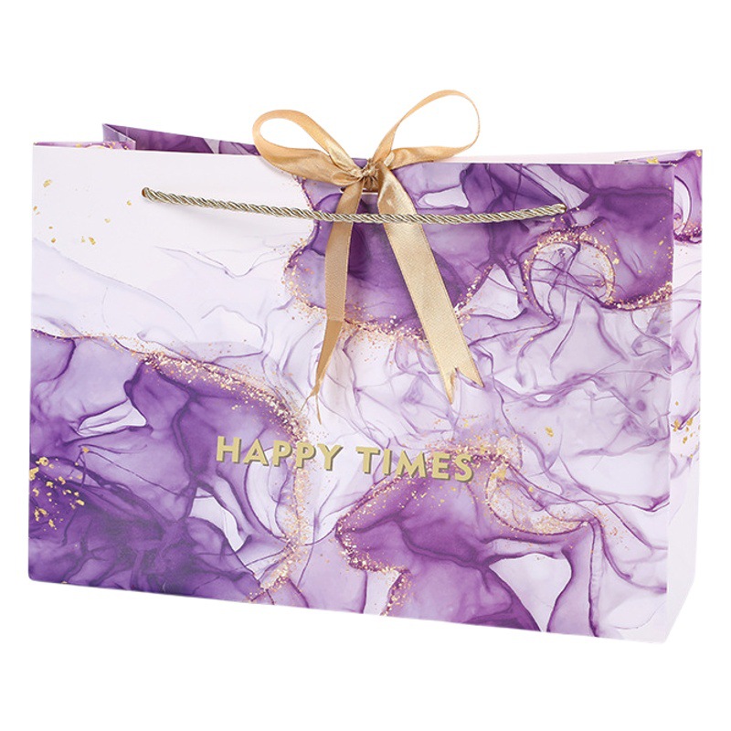 Creative Purple Gift Bag with Ribbon, Hand-Held Paper Bag, Wedding Candy Bag, Fresh Style Clothing Shopping Bag, Wedding Gift Bag