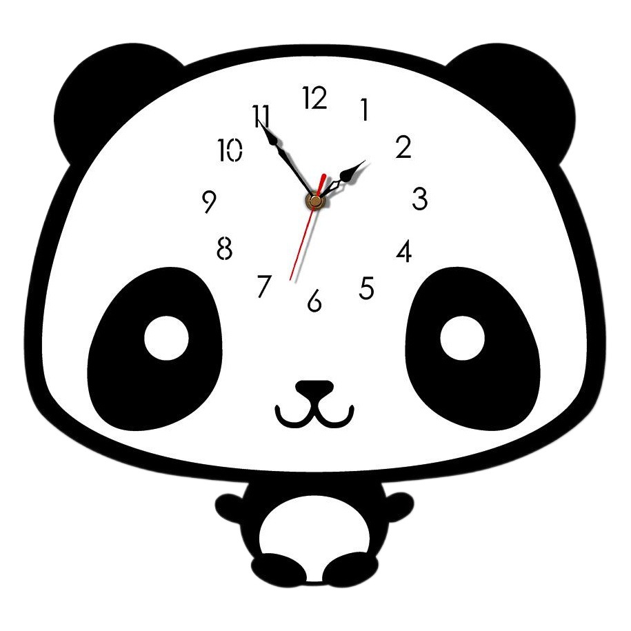Shein New Product Creative Home Silent Decorative Wall Clock Black and White Creative Swinging Panda Cartoon Wall Clock Wholesale