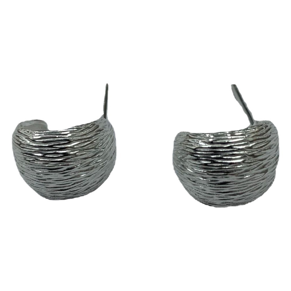 Suchuang S925 Sterling Silver C-Shaped Pleated Earrings for Women Ins Korean Niche Design Elegant Brushed Cold Style Earrings