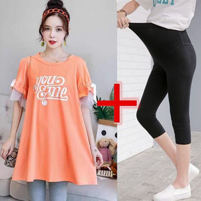 Picture of New Pregnant Women's Summer Half-sleeved T-shirt suit Korean Pregnant Women's Spring Mid-length Top dress Two-piece Set