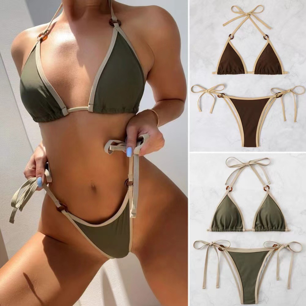 2023 new bikini ladies split swimsuit solid color nylon fabric AliExpress swimsuit wholesale