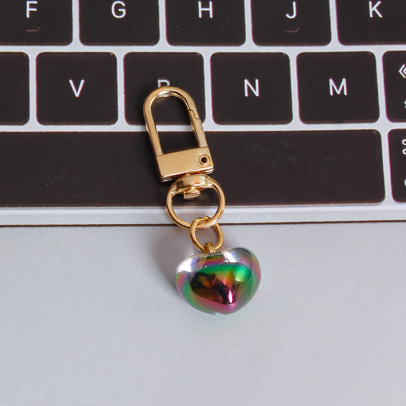 Picture of ins style AB color love beads keychain pendant diamond-shaped cut hanging hole door buckle girl's heart bag bag hanging jewelry