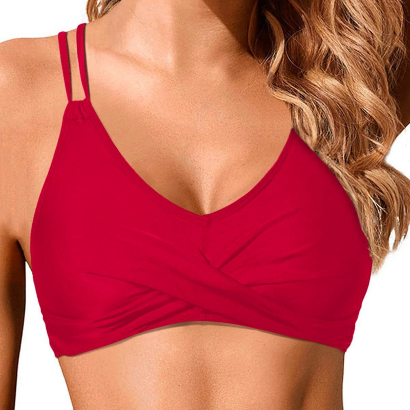 2024 Swimsuit Split Bikini Single Top Solid Color Cross Strap Amazon Explosions European and American Foreign Trade Sexy