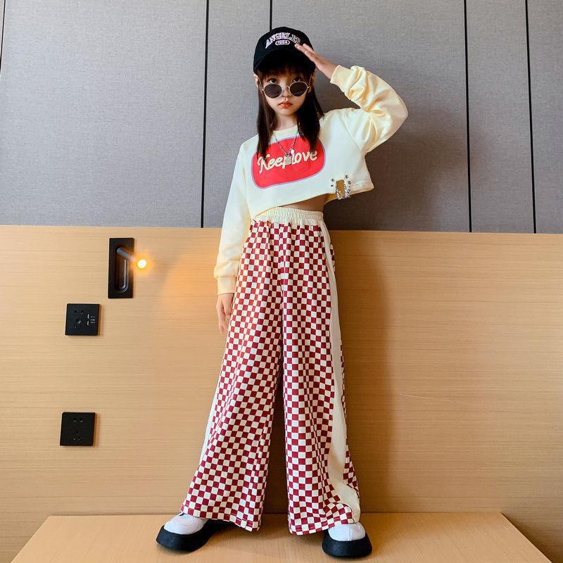 Picture of Girls' Korean style Spring and Autumn new casual suit children's western style letter short top fashionable plaid pants two-piece suit