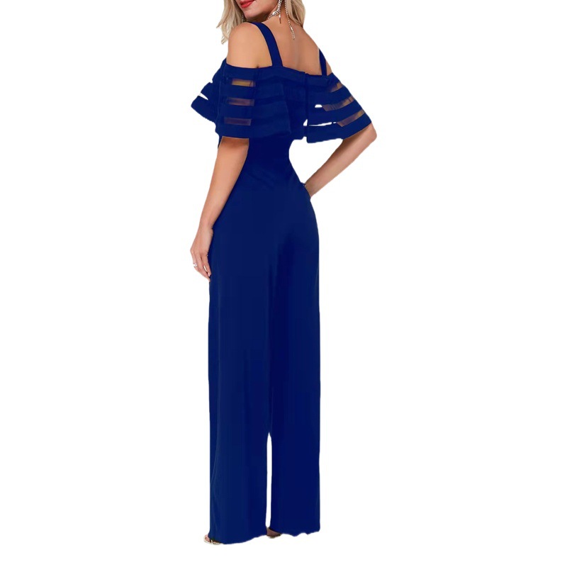 2025 Europe and the United States cross-border Amazon independent station sling women's solid color stitching waist-length jumpsuit