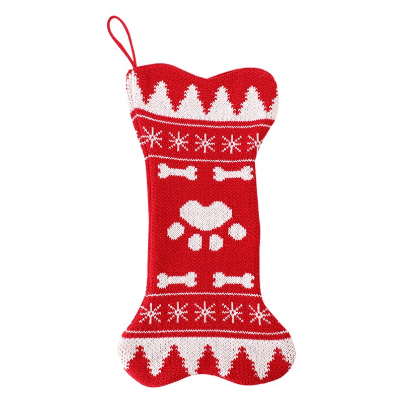 New Christmas decorative socks wool knitted gift bag dog bone cat claw Christmas socks large gift candy bag