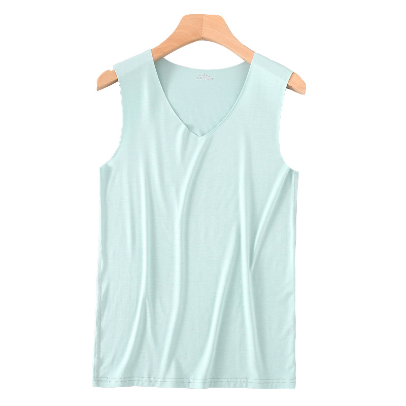 Picture of Men's Ice Silk Seamless Vest White Summer Tight Wide Shoulder V-Neck Sports Sleeveless Base Thin One-Piece Hair