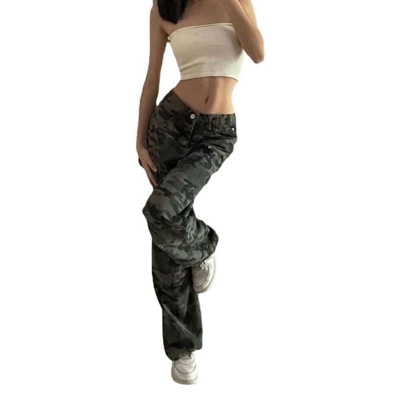 Camouflage overalls women's summer American style retro hiphop hot girl casual Denim pants high street fashion brand ins