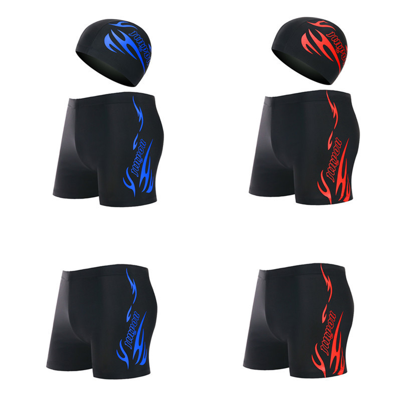 European and American style wholesale swimming trunks men's boxer angle printed beach pants adult swimming suit men's swimming cap swimwear generation