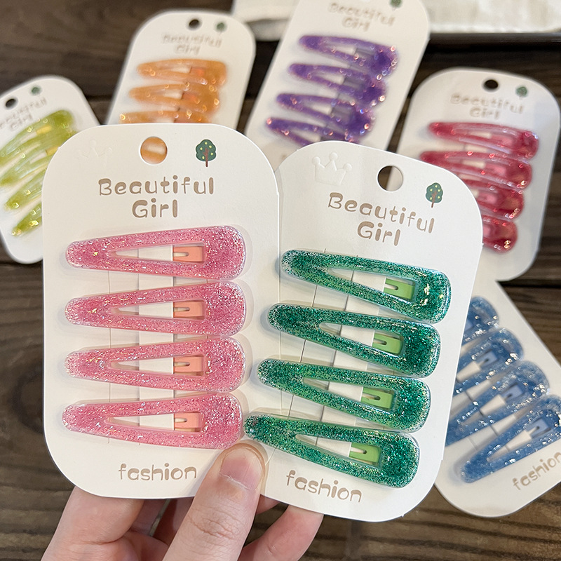Korean version of children's hair accessories drop clip BB clip bright crushed hair clip acrylic hair clip headdress does not hurt hair Princess side clip