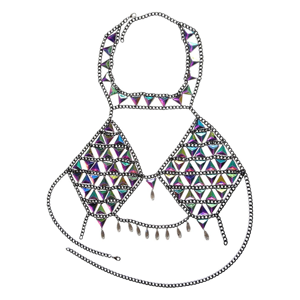 2024 Hot Selling New European and American Cross-Border Jewelry Fashion Sexy Triangle Acrylic Water Drop Pendant Chest Chain Body Chain