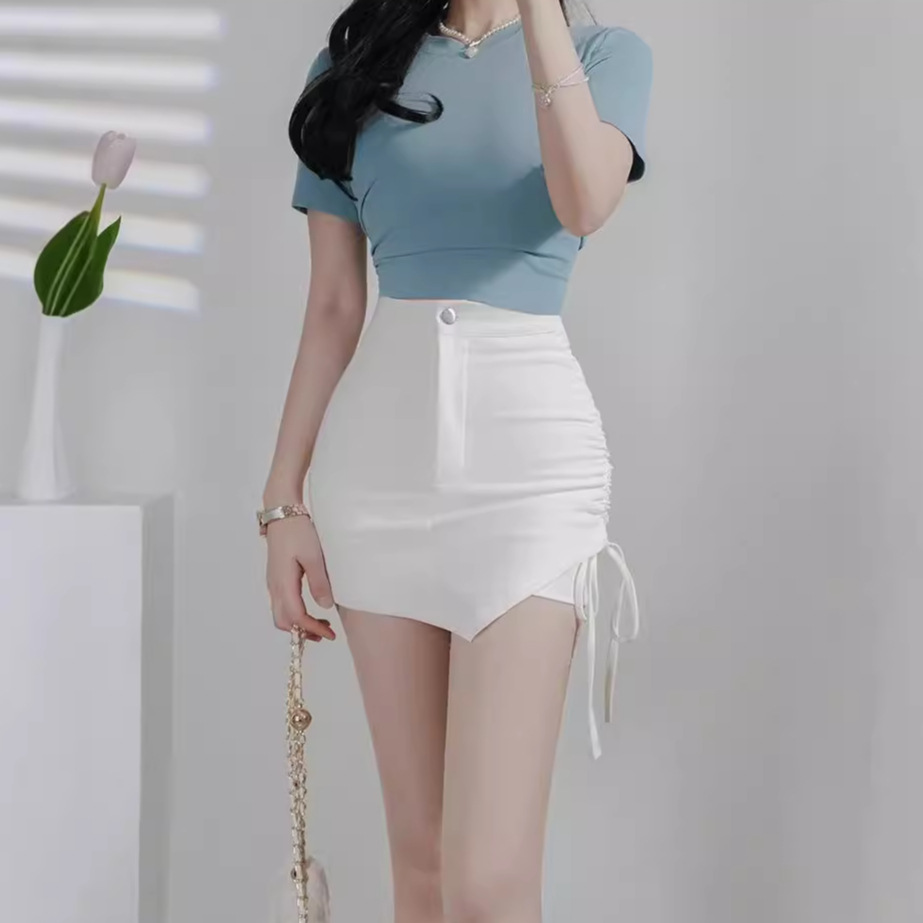 Design Sense Stretch Shorts Women's Summer New Arrival Irregular Drawstring Skirt Hot Girl High Waist Slim-fit Skirt