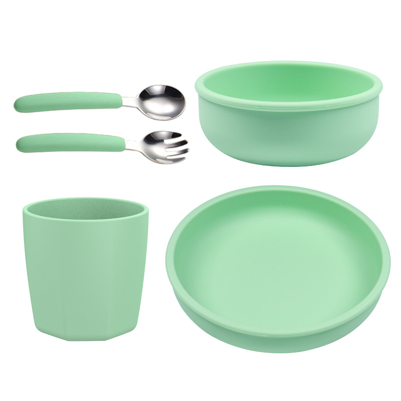 Picture of Wholesale Nordic simple silicone children's tableware suit silicone plate complementary bowl children's fork spoon plate set of 5