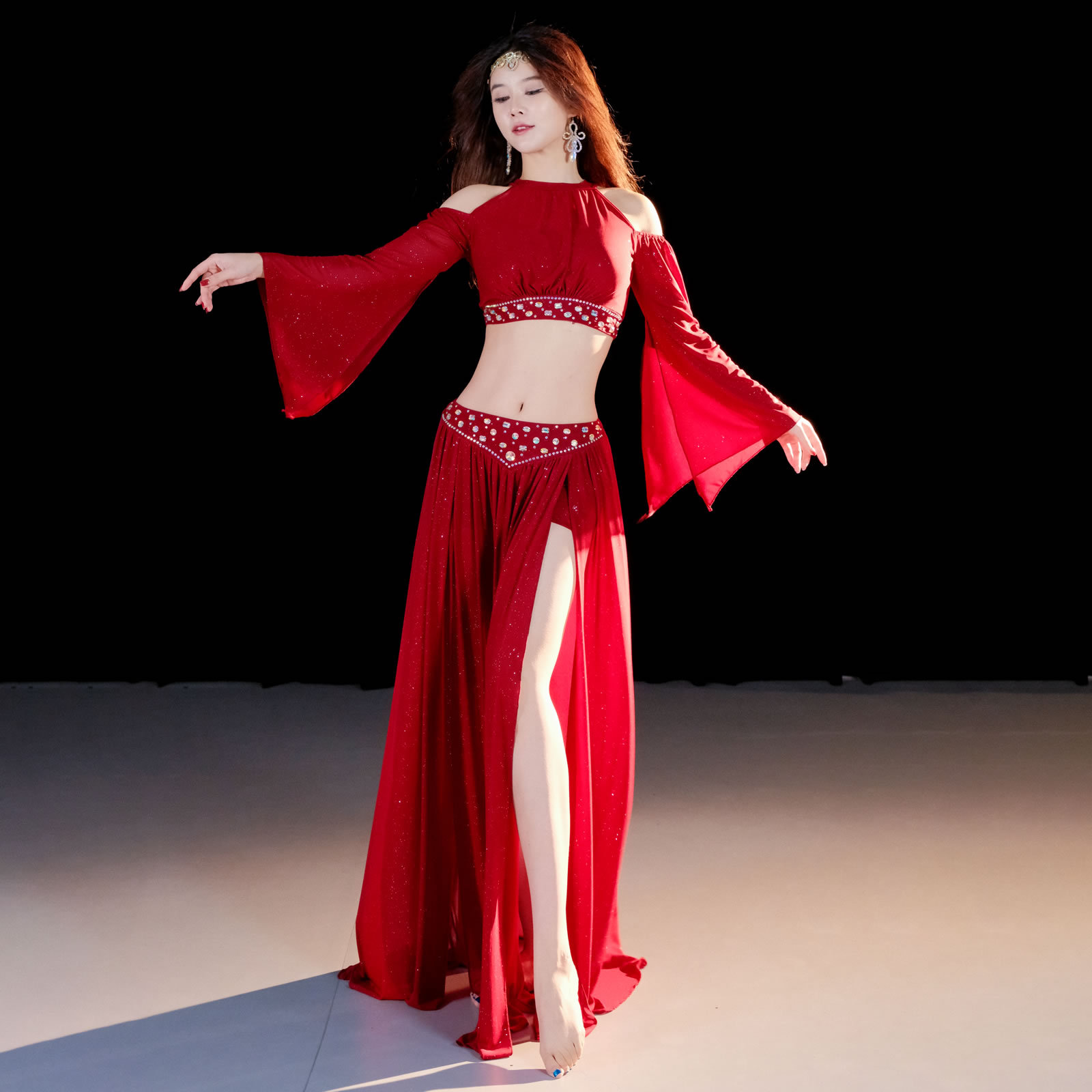 Dancers Original Design Belly Dance Costume Fall/Winter Oriental Dance Handmade Drill Practice Class Costume suit 5089
