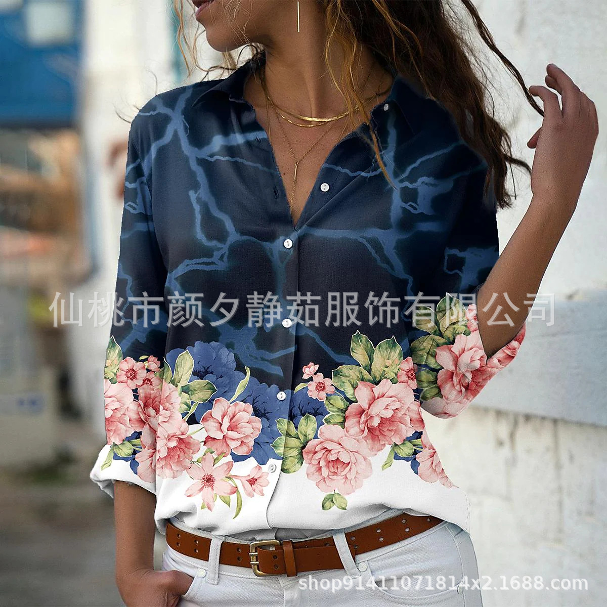 Picture of 2022 New Foreign Trade Women's AliExpress Spring Long Sleeve Shirt Fashion plus size Printed Top