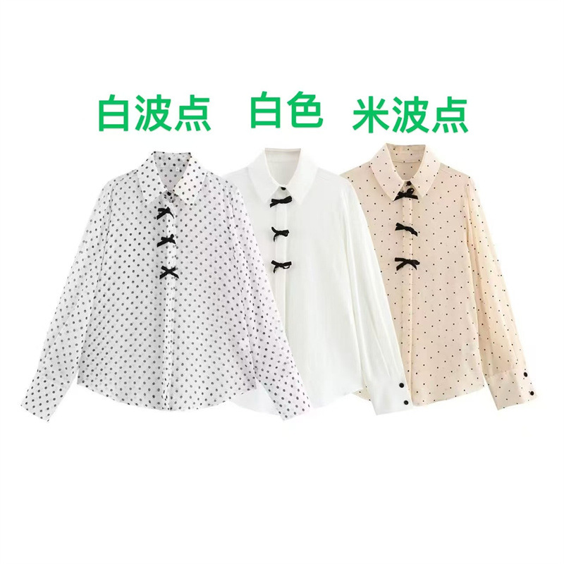 2025 Spring New Style Shirt Fashion Loose Casual Top Polo Bow Long Sleeve Shirt European and American Style New