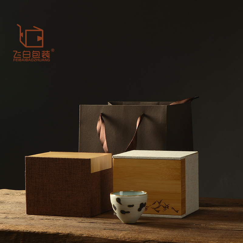 Bamboo dry foam single cup gift box creative ceramic cup Master Cup box gift box high-grade porcelain Brocade box