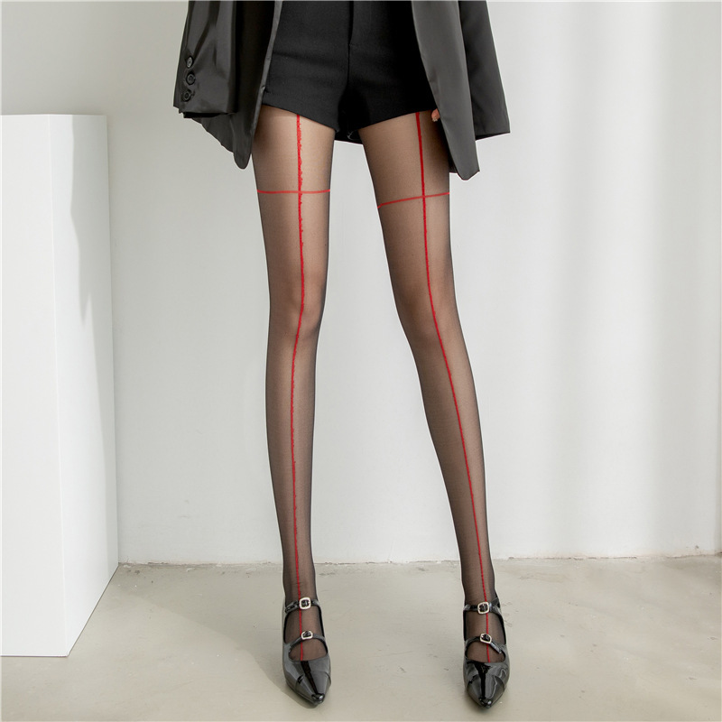 Red line stockings sexy shrimp line black silk cross cross sexy pantyhose women's summer thin sexy stockings