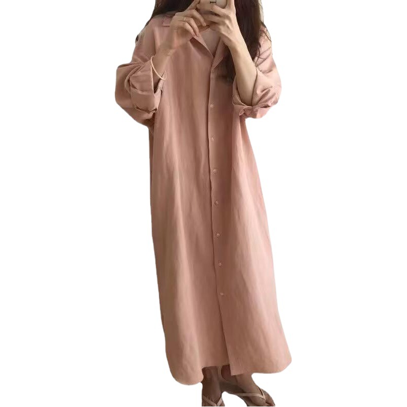 Shirt women's spring and autumn women's fashion Korean style solid color all-match shirt mid-length loose shirt long sleeve plus size top