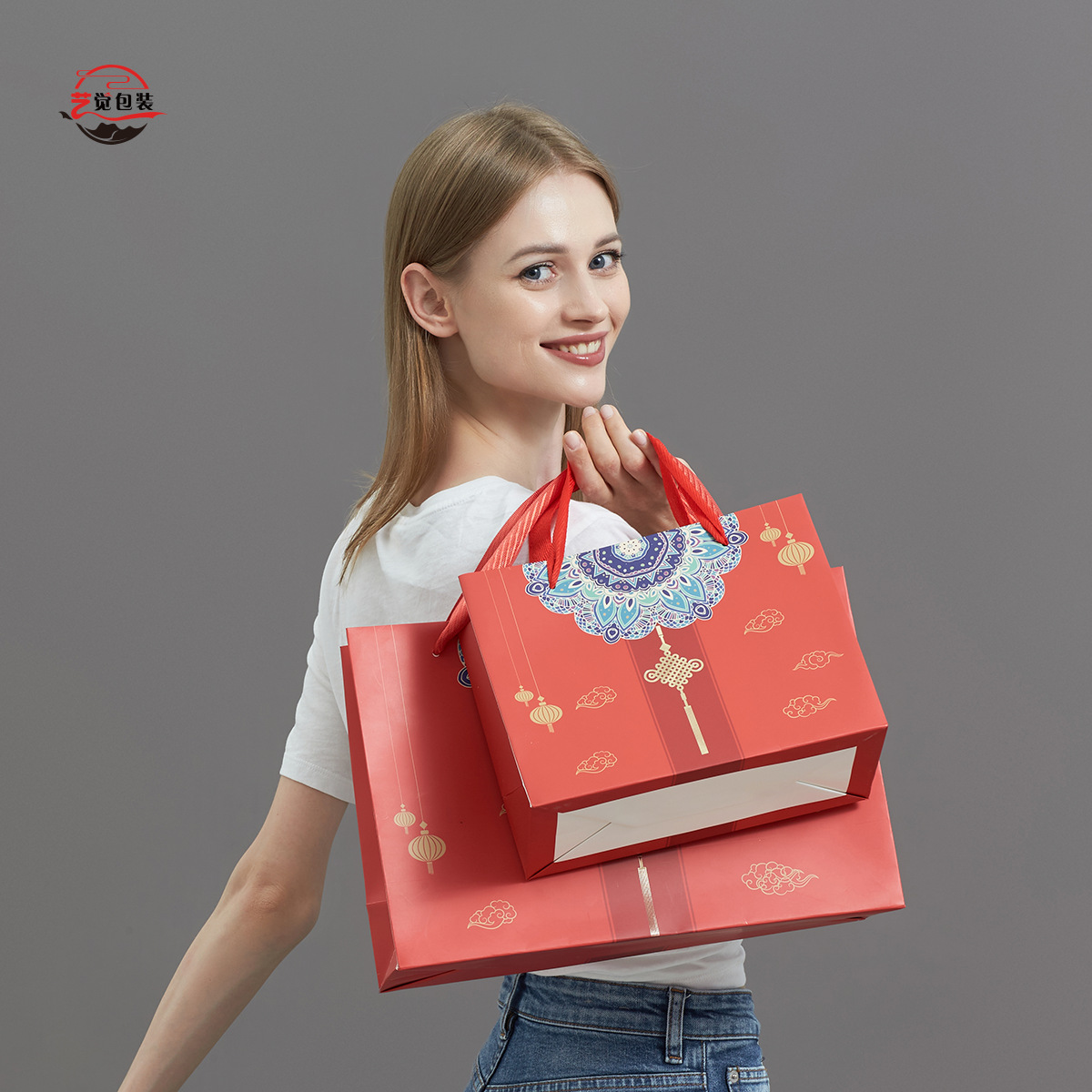National Trend Moon Cake Satchel Paper Bag Gift Bag Festive Red Handbag Wedding New Year Candy Bag Customization