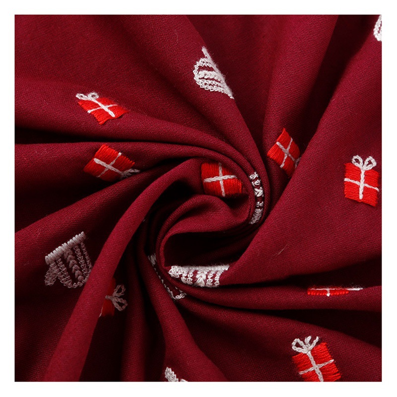 Factory Supply Ramie Cotton Christmas Embroidered Fabric Gloves Gift Wine Bottle Bag Christmas Tablecloth Props Decorative Cloth
