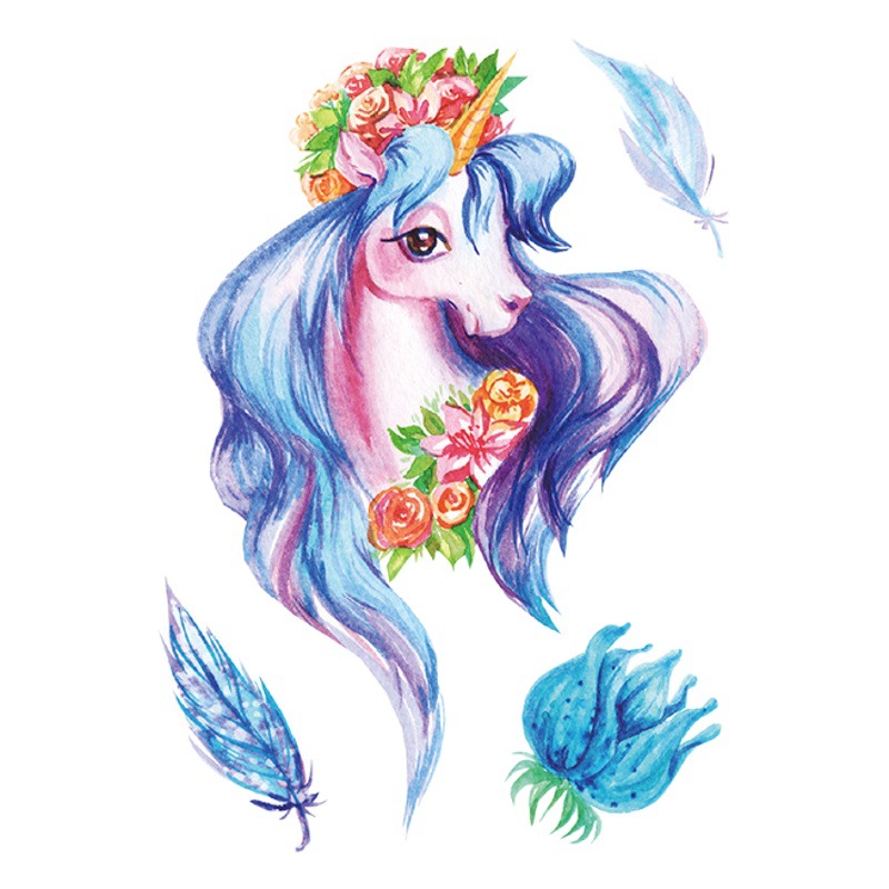 Cross-Border Manufacturer Wholesale Cartoon Color Tattoo Stickers Unicorn Black and White Animal Tiger Waterproof and Sweatproof Tattoo Stickers