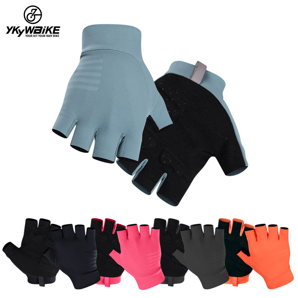 YKYWBIKE Amazon hot sale spring and summer silicone anti-collision riding half finger gloves solid color bicycle gloves anti-slip