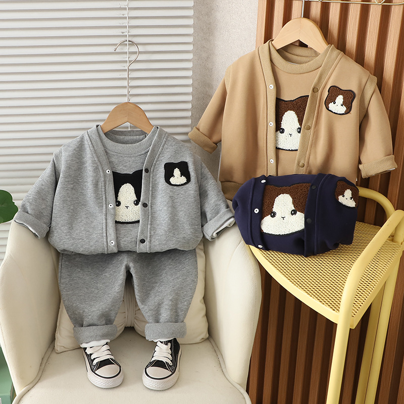 Foreign Trade Boys Squirrel Head Vest Long-sleeved Three-piece Set Spring and Autumn New Casual Outerwear Children's suit Fashionable Style
