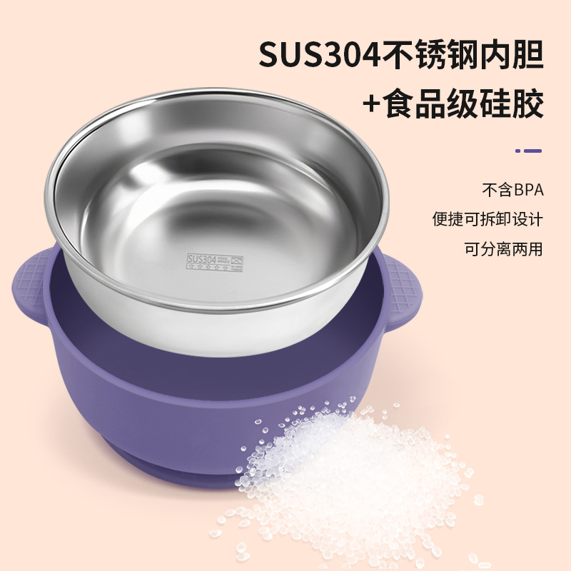 Picture of Cross-border Stainless Steel Children's Bowl Household Cute Baby Drop-resistant Heat-insulated Tableware Kindergarten Children's Rice Bowl with Suction Cup