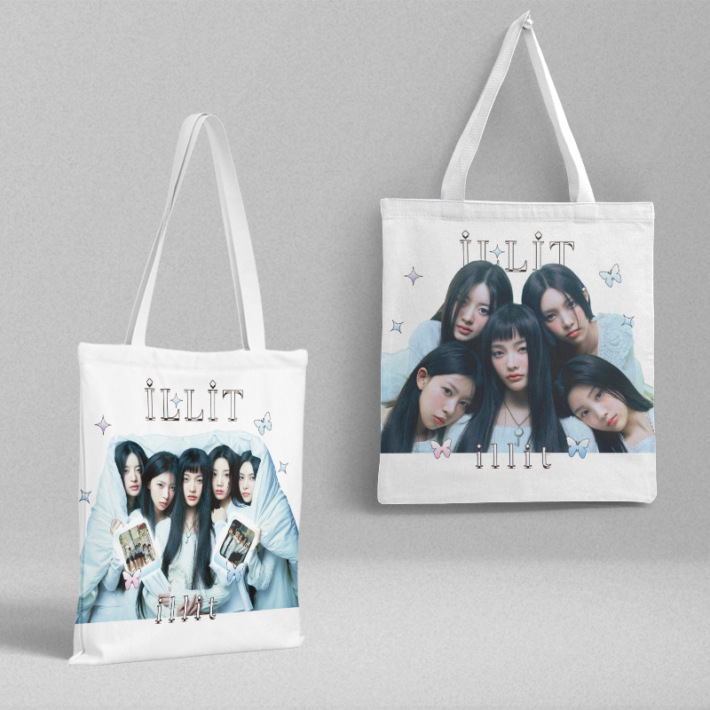 ILLIT Canvas Bag Length 39CM Width 36CM Korean Entertainment Peripheral Portable Canvas Schoolbag Shopping Bag Shoulder Bag