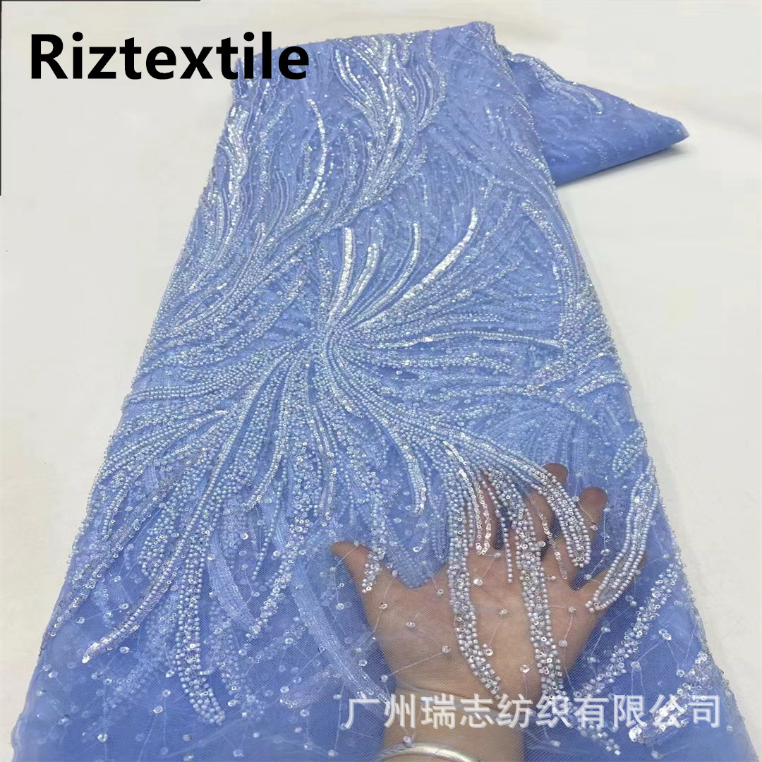 in stock garbled white beaded dress flower lace fabric sequins beaded tube embroidered mesh high set dress skirt accessories