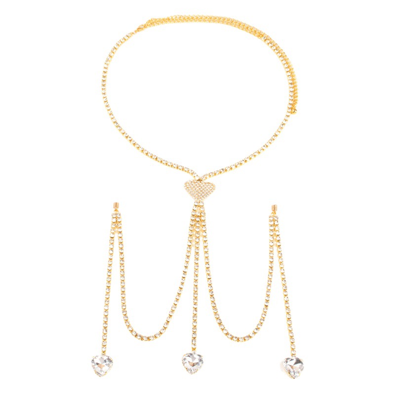 2023 cross-border chest chain jewelry sexy love nipple chain European and American fashion rhinestone body chain sexy accessories for women