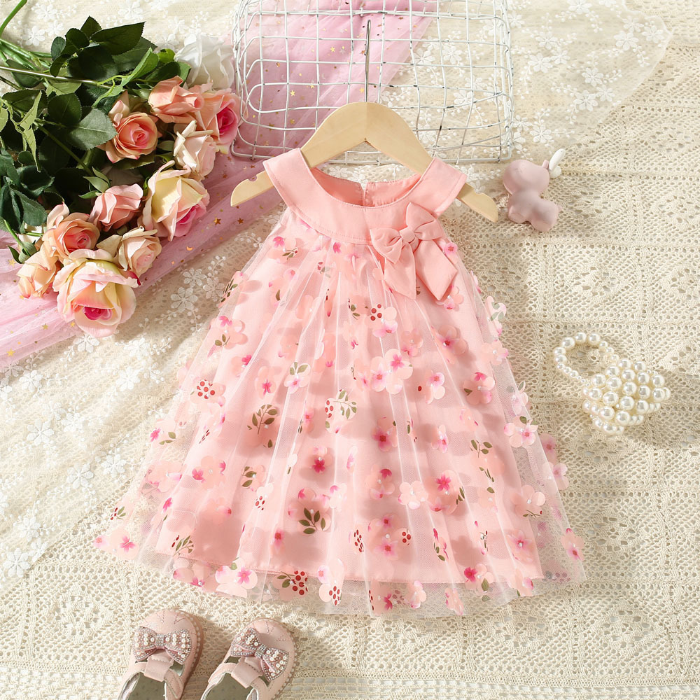 Summer New Girl's Full-body Petal Princess Mesh Hanging Neck dress