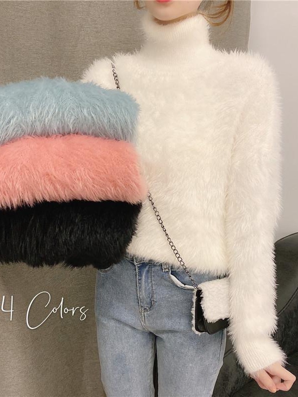 Picture of Thick soft glutinous sweater women's autumn and winter loose pullover inner warm top mink fur half turtleneck bottoming sweater