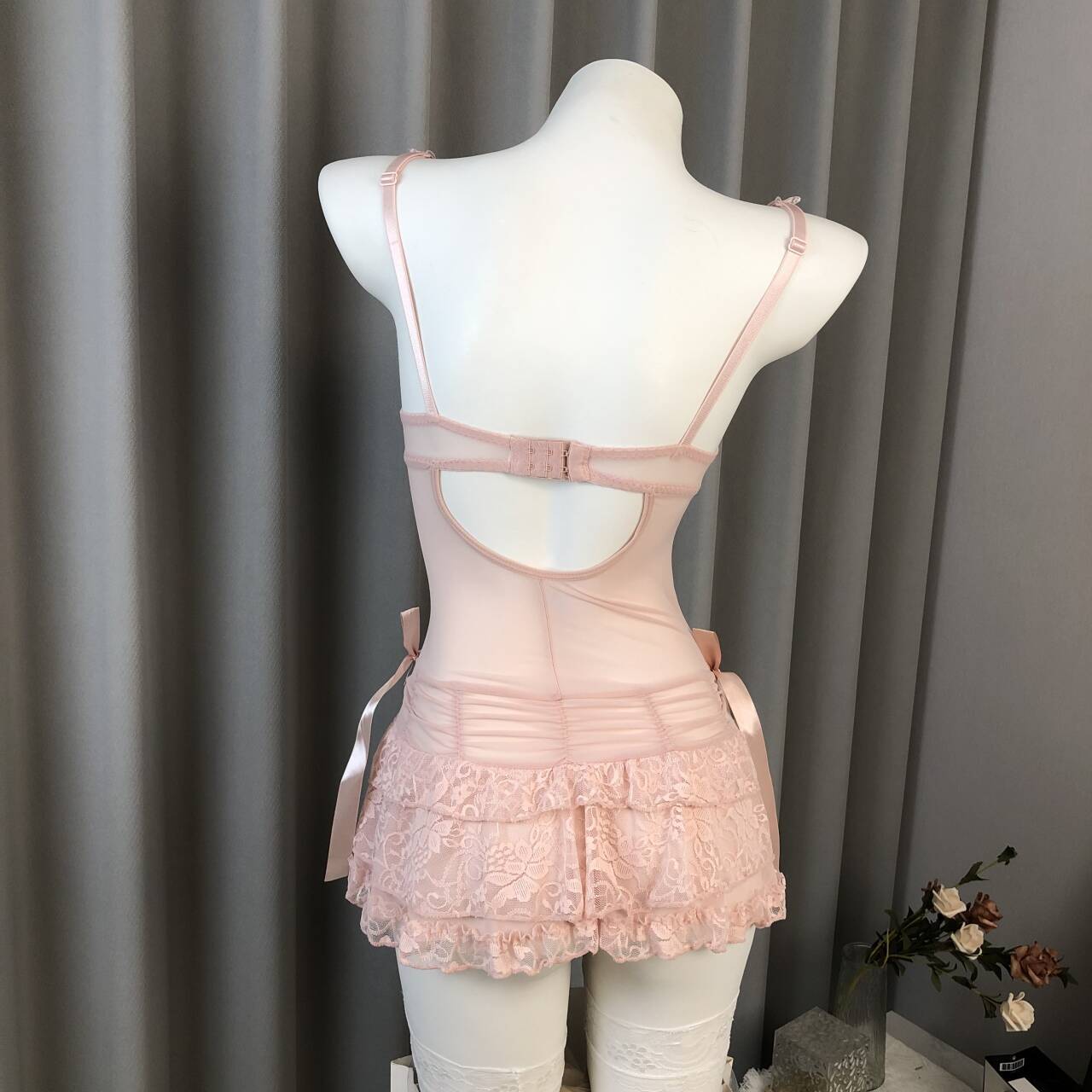 Picture of Sexy Lingerie Set with Small Chest Enhancement Pads, Push-Up Slim-Fit Camisole Nightdress, Pure Desire Outfit 8003