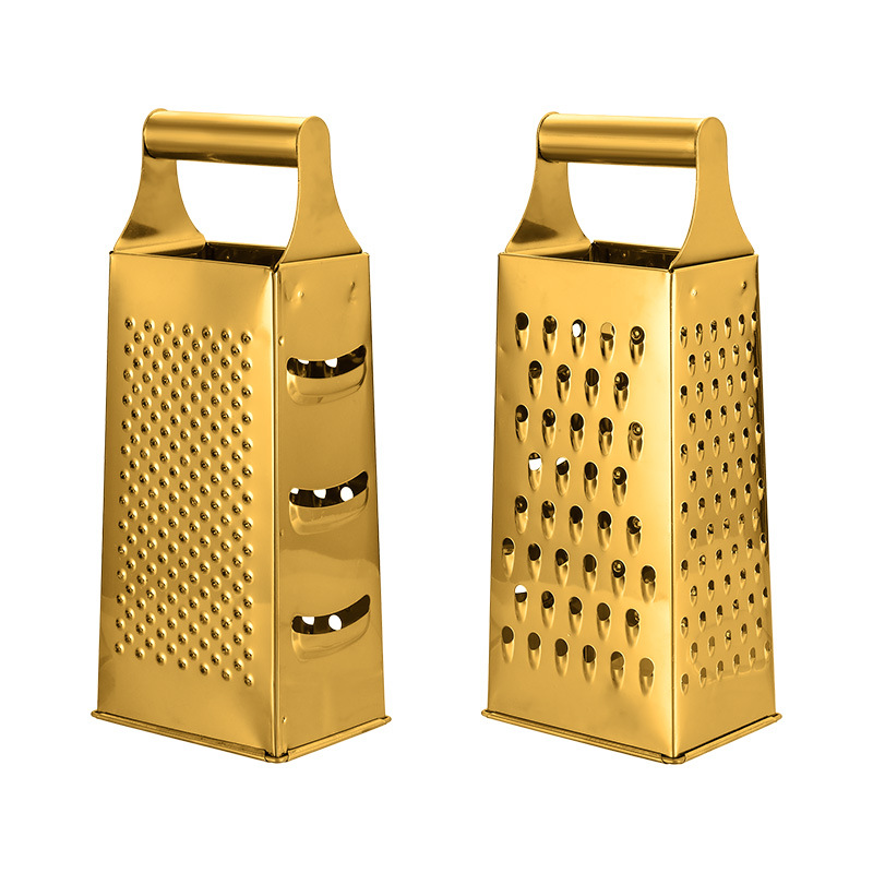 Picture of Multifunctional Stainless Steel Golden Four-sided Grater Household Vegetable and Fruit Ginger Grinding Slicing Grater Cheese Grater