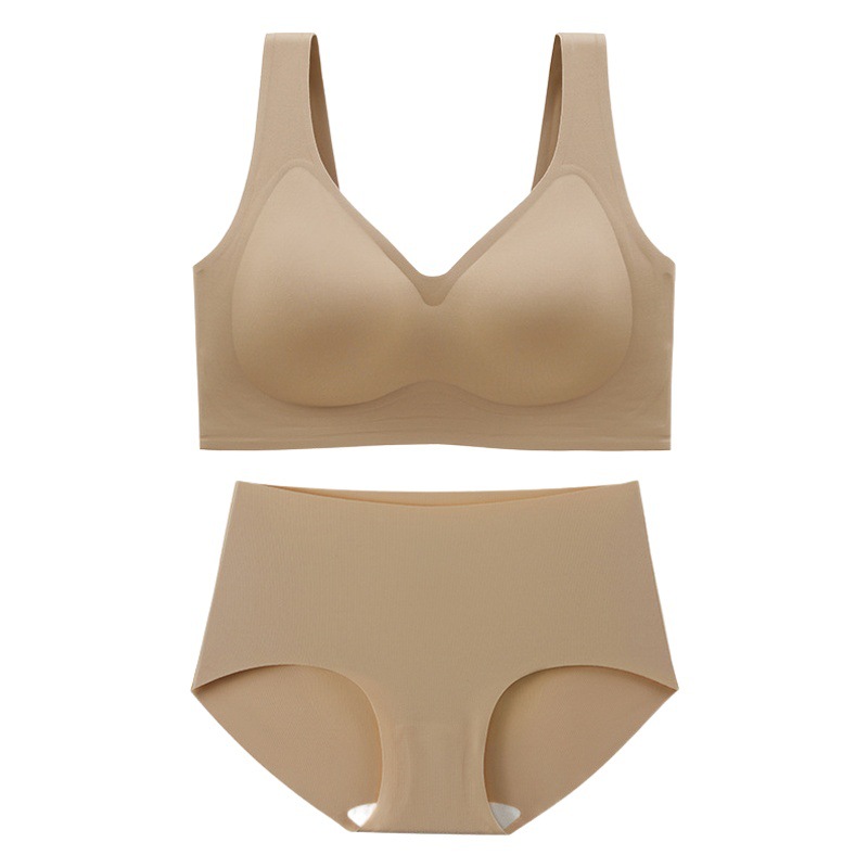 Cross-Border Fat mm Plus Fat Plus Size Seamless Intimates Set Bra Summer Thin Style Big Breasts Appear Smaller Comfortable Without Steel Rings
