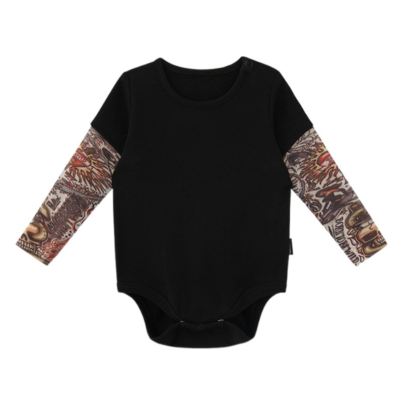 Boy's baby flower arm tattoo long-sleeved jumpsuit baby's short-sleeved T-shirt top summer flower sleeve romper sheath